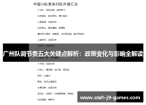 广州队调节费五大关键点解析：政策变化与影响全解读