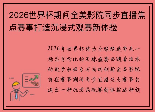 2026世界杯期间全美影院同步直播焦点赛事打造沉浸式观赛新体验